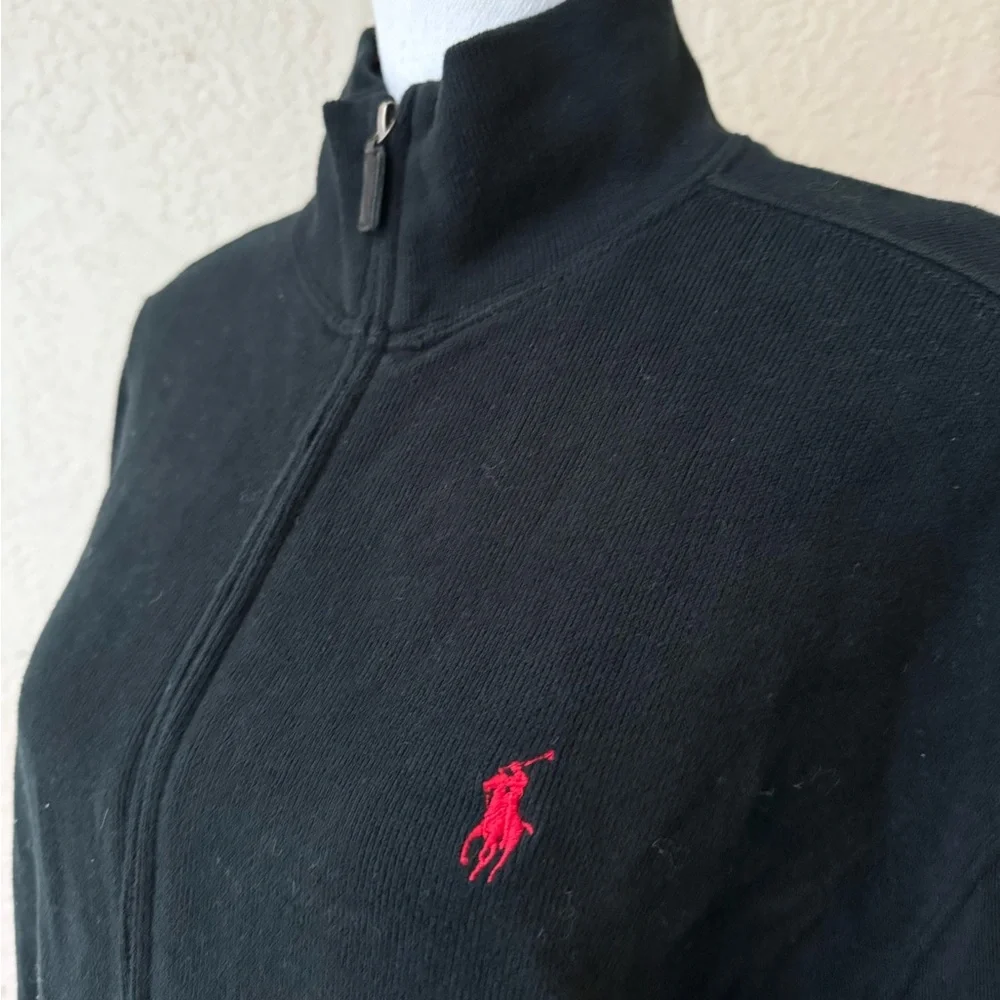 Polo Ralph Lauren Mens Black Pony Logo Zip-Up Mock-Neck Sweater Jacket